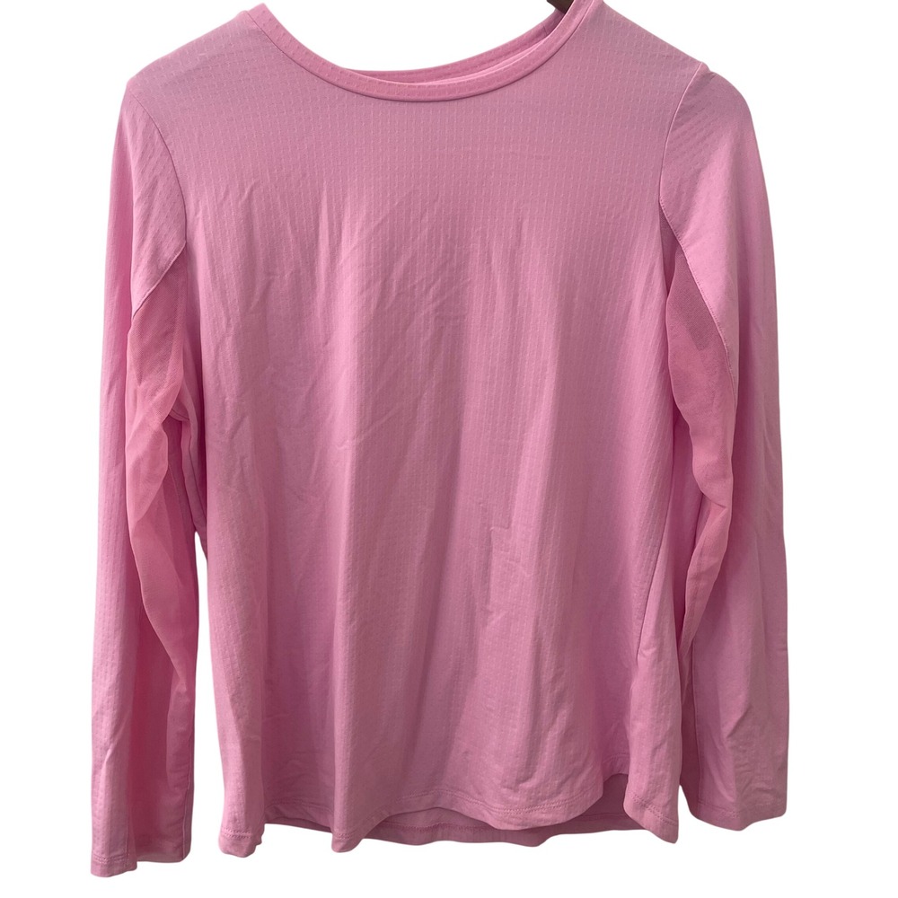 IBKUL Womens Pink Long Sleeve Sun Shirt Mesh Underarm Athletic Top Size L